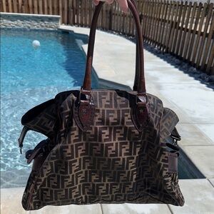 Fendi Brown Zucca Large Shoulder Bag Authentic